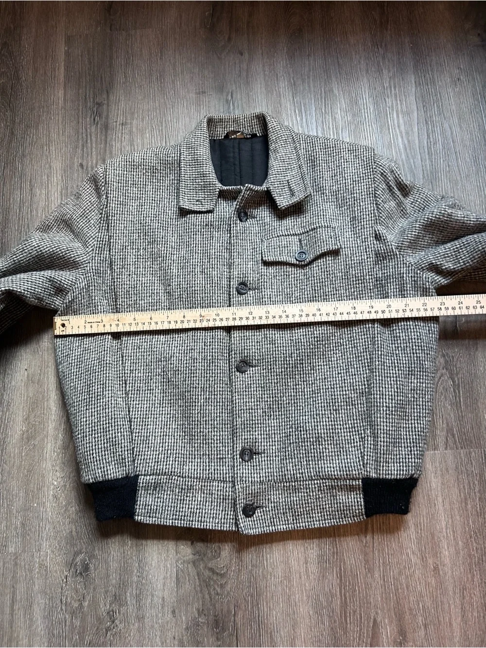 Vintage 1990s 90s Houndstooth Button-collared Wool Bomber Jacket Sz 38